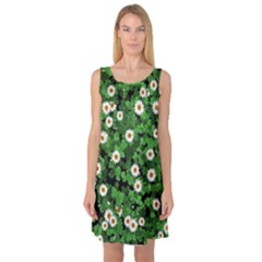 Daisies Clovers Lawn Digital Drawing Background Sleeveless Satin Nightdress