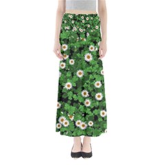 Daisies Clovers Lawn Digital Drawing Background Full Length Maxi Skirt