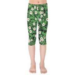 Daisies Clovers Lawn Digital Drawing Background Kids  Capri Leggings 