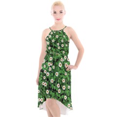 Daisies Clovers Lawn Digital Drawing Background High-low Halter Chiffon Dress  by Ravend