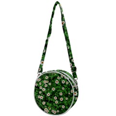 Daisies Clovers Lawn Digital Drawing Background Crossbody Circle Bag by Ravend