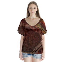 Fractal Pattern Geometric Pattern Disintegration V-neck Flutter Sleeve Top