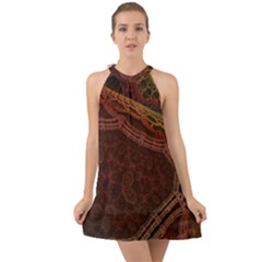 Fractal Pattern Geometric Pattern Disintegration Halter Tie Back Chiffon Dress