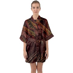 Fractal Pattern Geometric Pattern Disintegration Half Sleeve Satin Kimono 