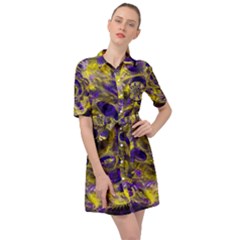 Fractal Glowing Kaleidoscope Belted Shirt Dress by Ravend