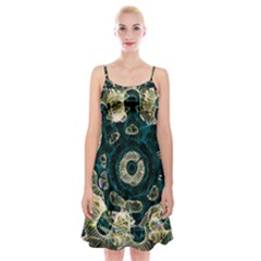 Fractal Glowing Kaleidoscope Wallpaper Art Design Spaghetti Strap Velvet Dress