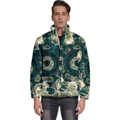 Fractal Glowing Kaleidoscope Wallpaper Art Design Men s Puffer Bubble Jacket Coat by Ravend