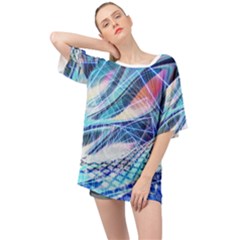 Background Neon Geometric Cubes Colorful Lights Oversized Chiffon Top by Ravend