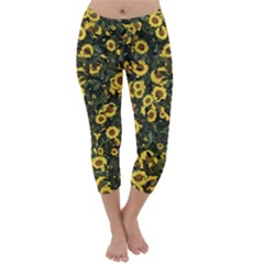 Sunflowers Yellow Flowers Flowers Digital Drawing Capri Winter Leggings 