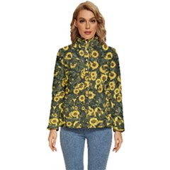 Sunflowers Yellow Flowers Flowers Digital Drawing Women s Puffer Bubble Jacket Coat