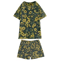Sunflowers Yellow Flowers Flowers Digital Drawing Kids  Swim Tee And Shorts Set by Ravend