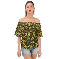 Sunflowers Yellow Flowers Flowers Digital Drawing Off Shoulder Short Sleeve Top