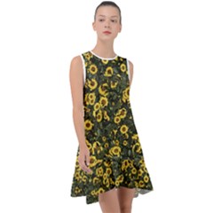 Sunflowers Yellow Flowers Flowers Digital Drawing Frill Swing Dress