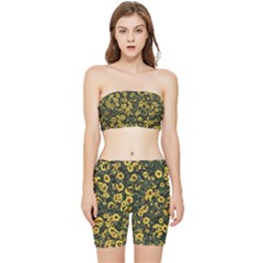 Sunflowers Yellow Flowers Flowers Digital Drawing Stretch Shorts And Tube Top Set