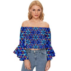 Geometric Off Shoulder Flutter Bell Sleeve Top by DimensionalClothing