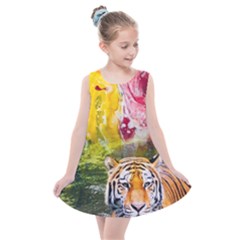 Rainbow Painted Nature Bigcat Kids  Summer Dress by Sparkle