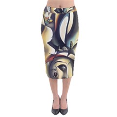 Model Of Picasso Velvet Midi Pencil Skirt by Sparkle