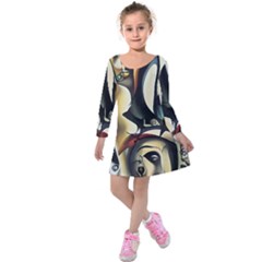 Model Of Picasso Kids  Long Sleeve Velvet Dress by Sparkle