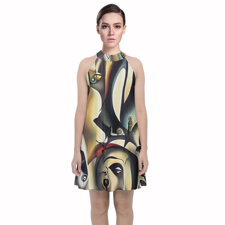 Model Of Picasso Velvet Halter Neckline Dress 