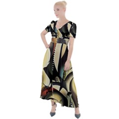 Model Of Picasso Button Up Short Sleeve Maxi Dress by Sparkle