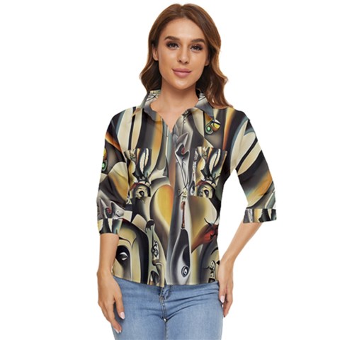 Model Of Picasso Women s Quarter Sleeve Pocket Shirt by Sparkle