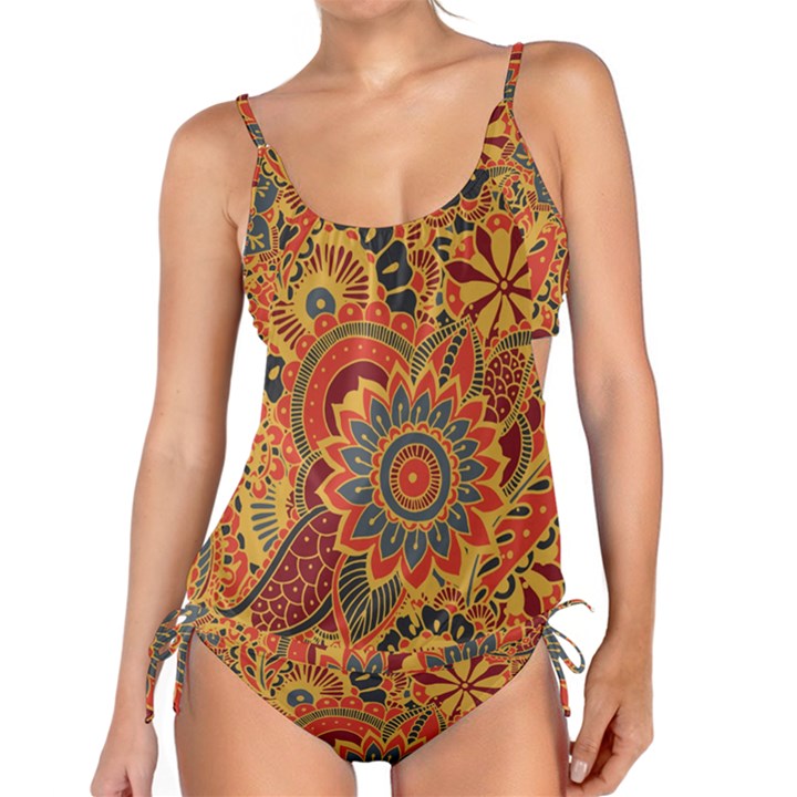 Bright seamless pattern-with-paisley-mehndi-elements-hand-drawn-wallpaper-with-floral-traditional-in Tankini Set