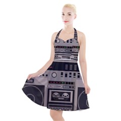 Cassette Recorder 80s Music Stereo Halter Party Swing Dress  by Pakemis