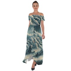 Mountains Alps Nature Clouds Sky Fresh Air Art Off Shoulder Open Front Chiffon Dress by Pakemis