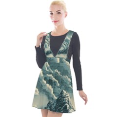 Mountains Alps Nature Clouds Sky Fresh Air Art Plunge Pinafore Velour Dress by Pakemis