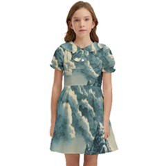 Mountains Alps Nature Clouds Sky Fresh Air Art Kids  Bow Tie Puff Sleeve Dress by Pakemis