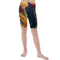 Flame Deep Sea Underwater Creature Wild Kids  Mid Length Swim Shorts by Pakemis