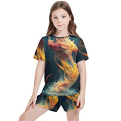 Flame Deep Sea Underwater Creature Wild Kids  Tee And Sports Shorts Set by Pakemis