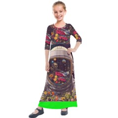 Astronaut Universe Planting Flowers Cosmos Jpg Kids  Quarter Sleeve Maxi Dress by Pakemis