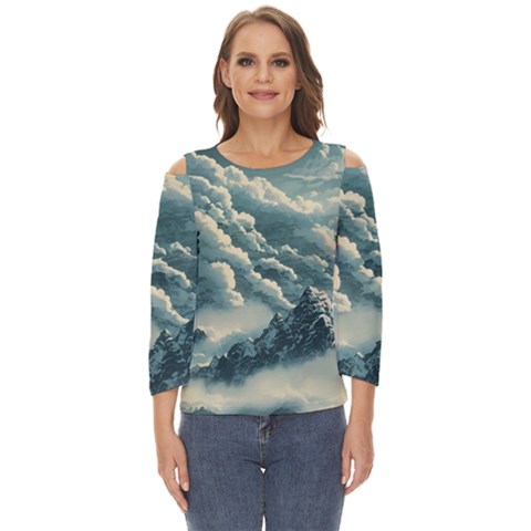 Mountains Alps Nature Clouds Sky Fresh Air Cut Out Wide Sleeve Top by Pakemis
