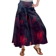 Haunted House Halloween Cemetery Moonlight Satin Palazzo Pants by Pakemis