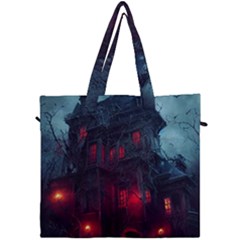 Haunted House Halloween Cemetery Moonlight Canvas Travel Bag by Pakemis