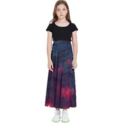 Haunted House Halloween Cemetery Moonlight Kids  Flared Maxi Skirt by Pakemis