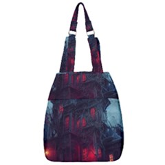 Haunted House Halloween Cemetery Moonlight Center Zip Backpack by Pakemis