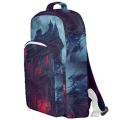 Haunted House Halloween Cemetery Moonlight Double Compartment Backpack by Pakemis