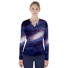 Space Cosmos Galaxy Stars Black Hole Universe V-neck Long Sleeve Top by Pakemis