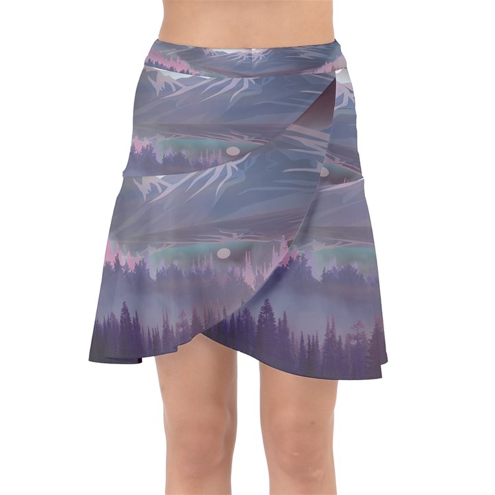 Mountains Nature Forest Moon Landscape Moonlight Wrap Front Skirt