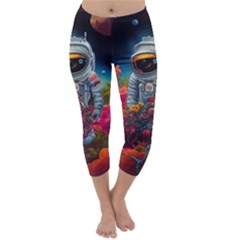 Astronaut Universe Planting Flowers Cosmos Galaxy Capri Winter Leggings  by Pakemis