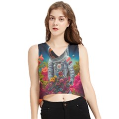 Astronaut Universe Planting Flowers Cosmos Galaxy V-neck Cropped Tank Top