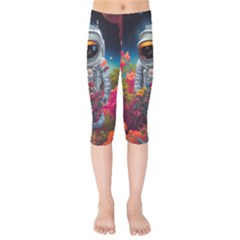 Astronaut Universe Planting Flowers Cosmos Galaxy Kids  Capri Leggings 