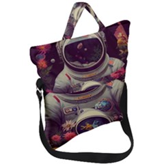 Astronaut Universe Planting Flowers Cosmos Art Fold Over Handle Tote Bag