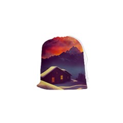 Cabin Mountains Snow Sun Winter Dusk Drawstring Pouch (xs) by Pakemis