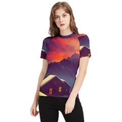 Cabin Mountains Snow Sun Winter Dusk Women s Short Sleeve Rash Guard by Pakemis