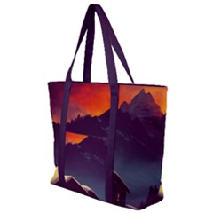Cabin Mountains Snow Sun Winter Dusk Zip Up Canvas Bag by Pakemis
