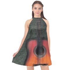 Guitar Ropes Music Instrument Sound Melody Halter Neckline Chiffon Dress 