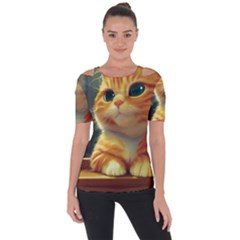 Cute Cat Cat Feline 3d Shoulder Cut Out Short Sleeve Top by Pakemis